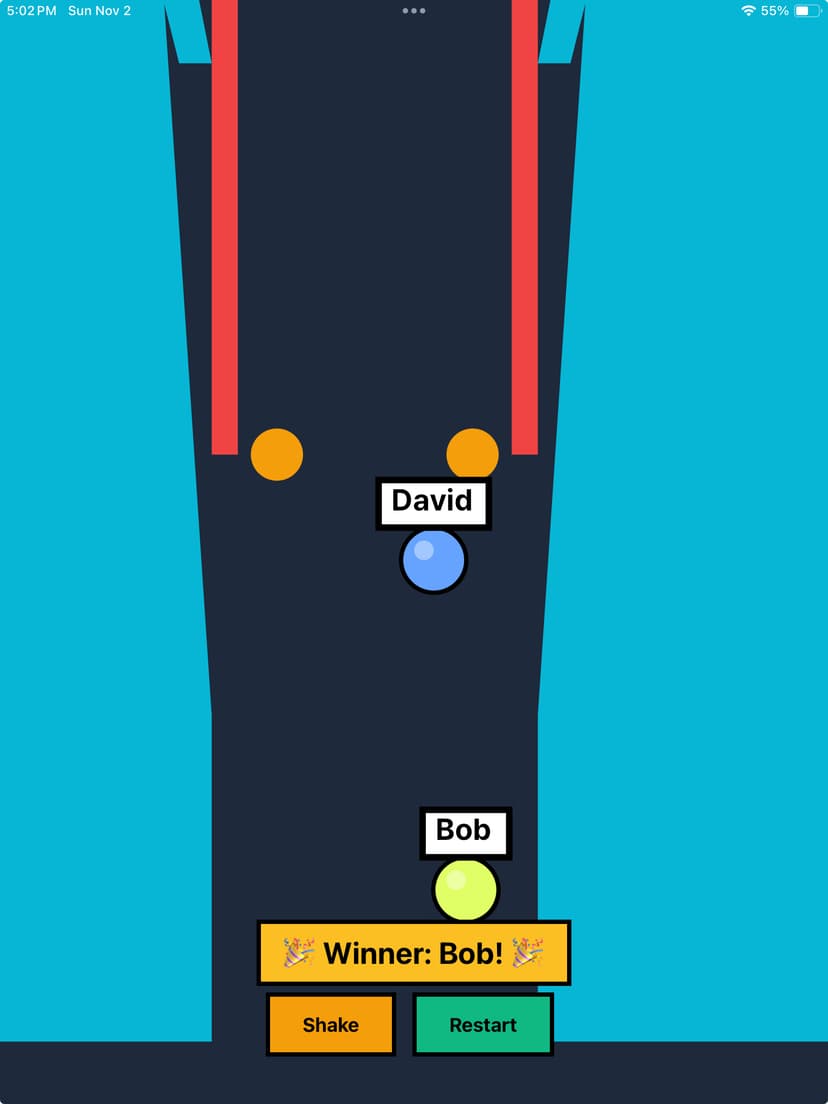 스냅룰렛 앱 스크린샷 - 공들이 굴러가는 추첨 화면